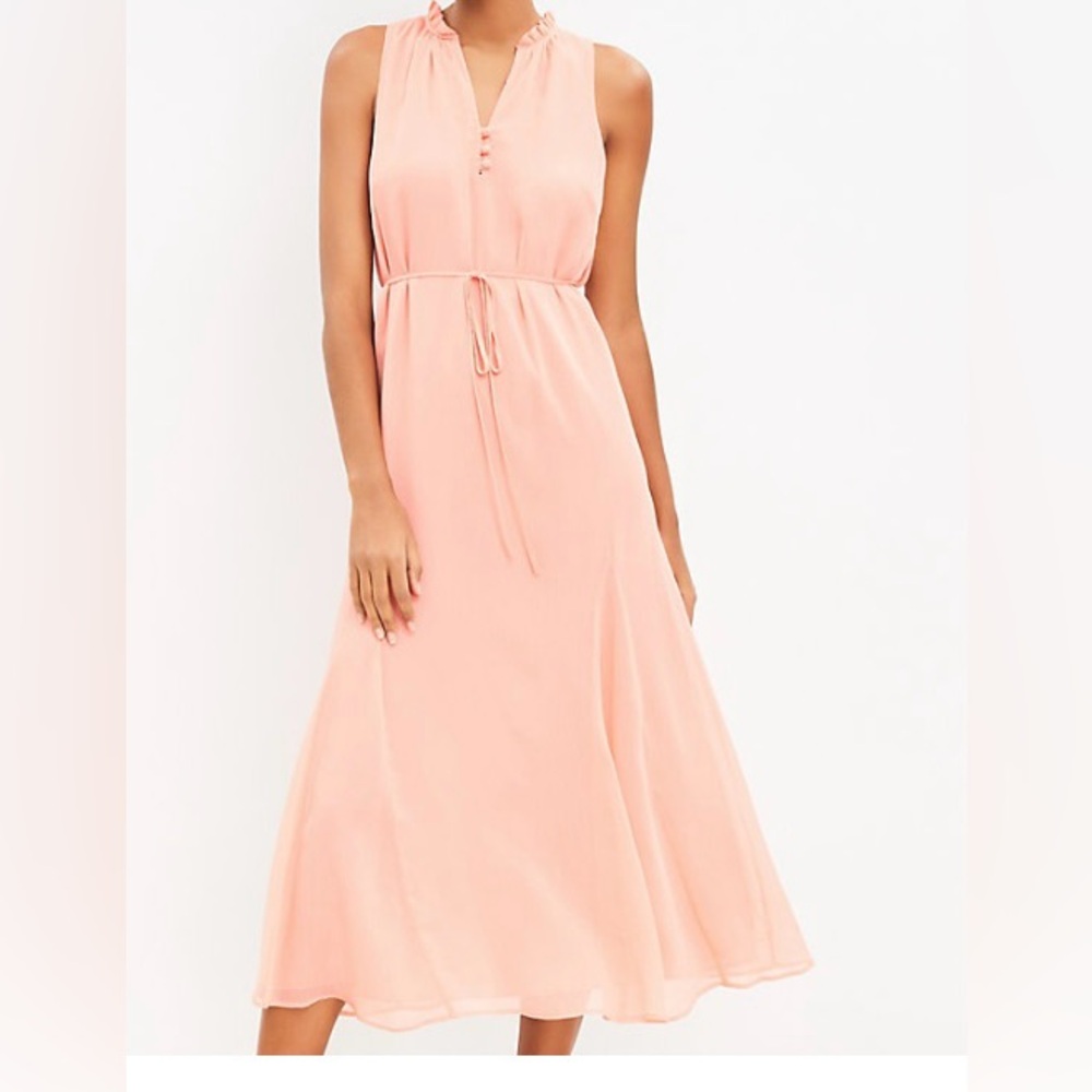 Loft Women’s Dress, Godet Halter Midi Dress, Small, Light Papaya.